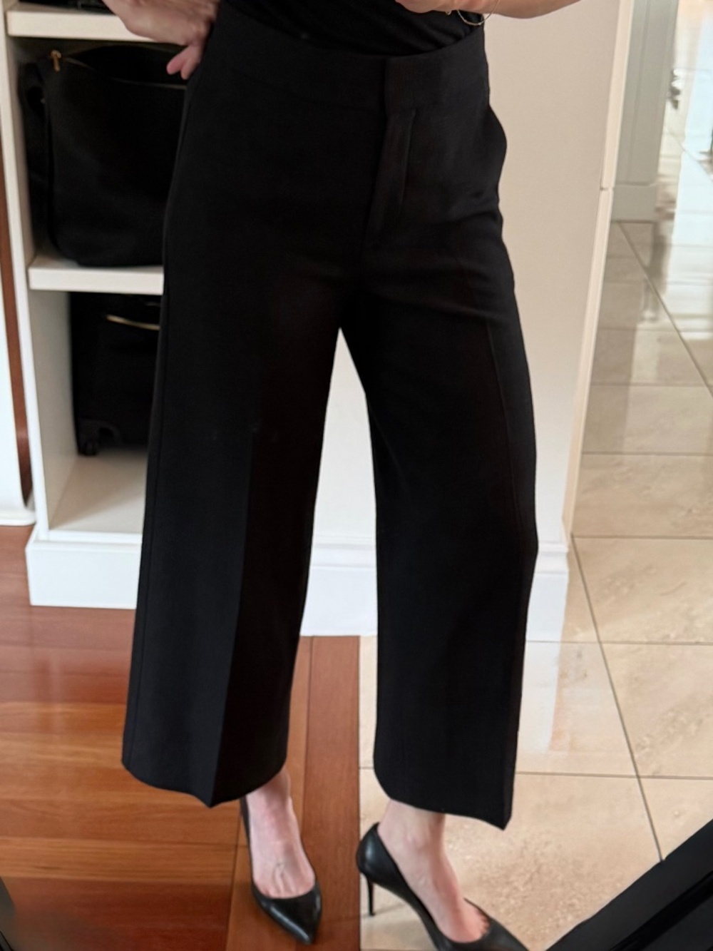 Ann Taylor Black & Brown Plaid Cropped Wide Leg Trousers Size 0
